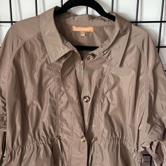 VTG Ellen Tracy Button Front Military Jacket Womens‎ XL Tan Peplum - Picture 5 of 14